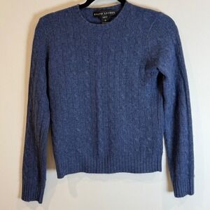 Ralph Lauren Cable Knit 100% Cashmere Sweater Slim Fit Women's Medium Blue
